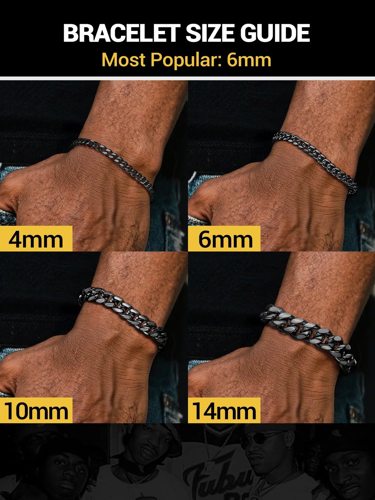 Men Chain Bracelet Black Cuban Curb Bracelet 6MM 8.3 Inch Wrist Bracelet Mens Birthday Valentines Day Jewelry Gifts for Him Dad Adults Age