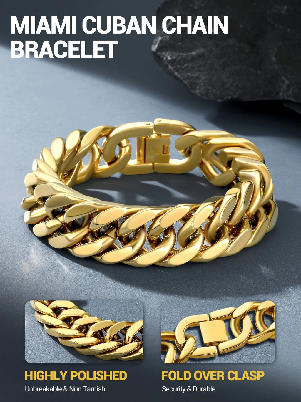 Men Stainless Steel 17Mm Cuban Chain Bracelets Chunky Franco Gold Plated Chain Bracelet 7.5 Inch Chains Jewelry Birthday Valentine Graduation Father Day Gifts