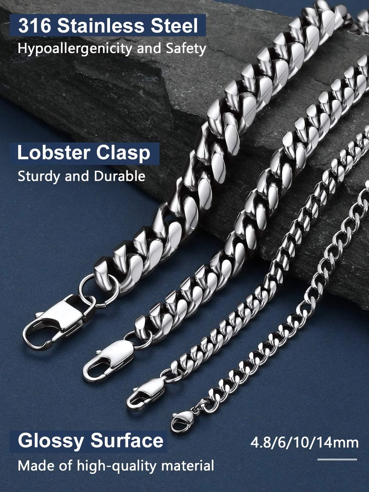 Hip Hop Men Necklaces Curb Cuban Chains 20Inch 10Mm Stainless Steel Chains Fathers Day Necklace Gift for Mens Dad Son