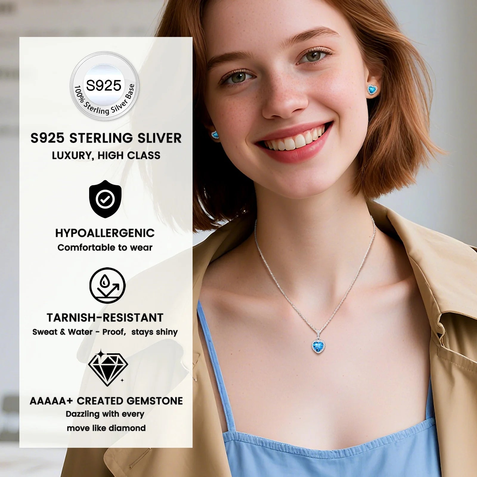 December Synthetic Turquoise Birthstone Necklaces Women Pure 925 Sterling Silver Love Heart Pendant Mother'S Day Gifts for Wife Mom Daughter